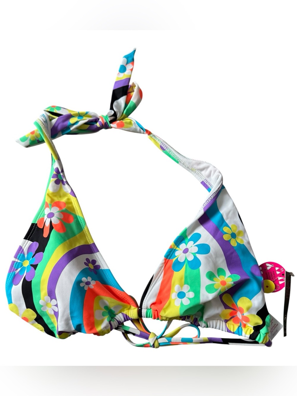 NOBO NWT Juniors Rainbow Floral Triangle Bikini Top 7-Way Beach Wear